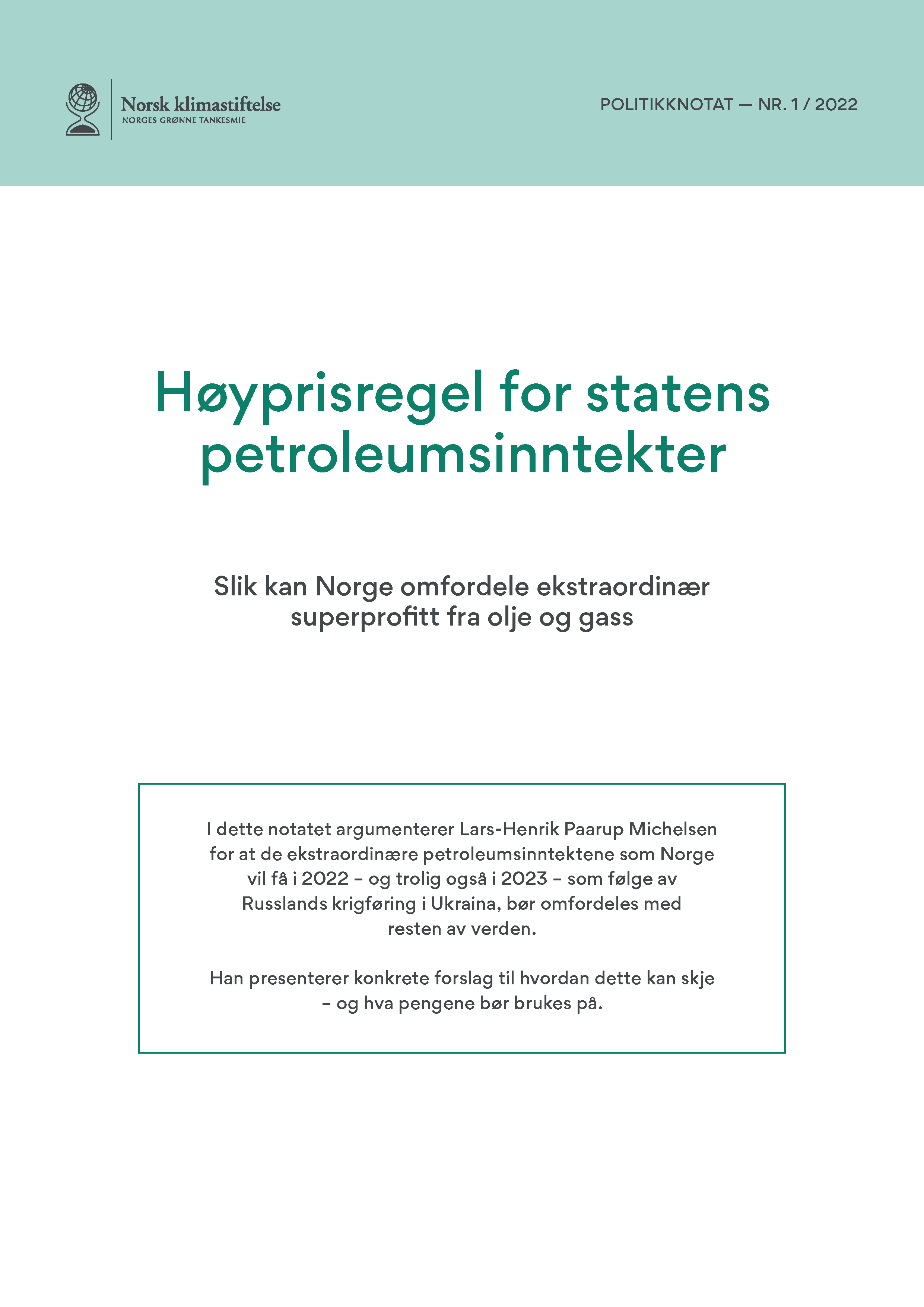 Forsiden av Høyprisregel for statens petroleumsinntekter