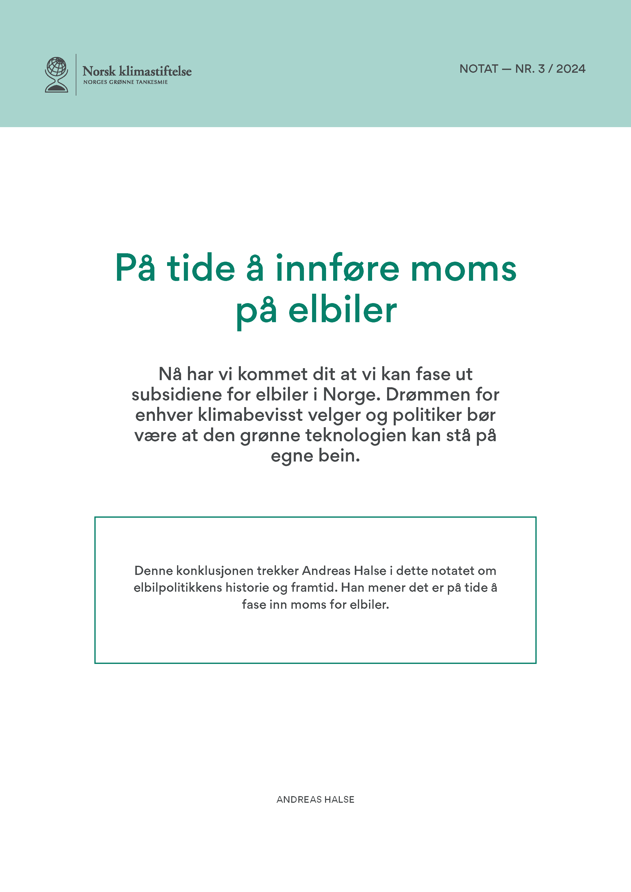 Forsiden av På tide å innføre moms på elbiler